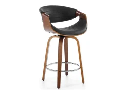 Silla de bar de diseño chapada en nogal y ecopiel negra Aster
