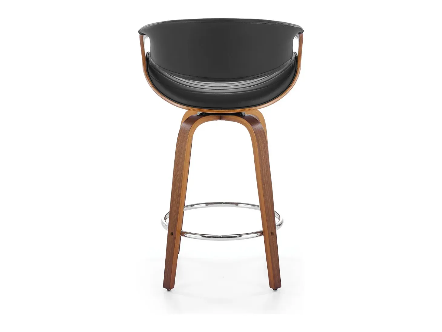 Silla de bar de diseño chapada en nogal y ecopiel negra Aster