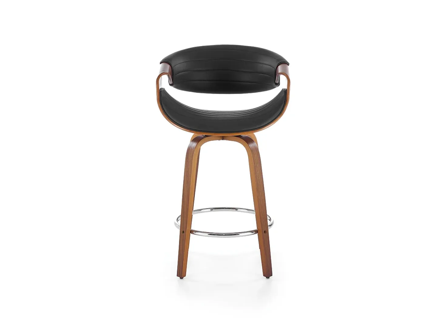 Silla de bar de diseño chapada en nogal y ecopiel negra Aster