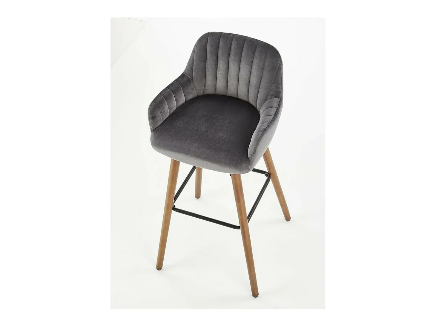 Silla de bar de terciopelo gris con patas de madera maciza LIMPIA