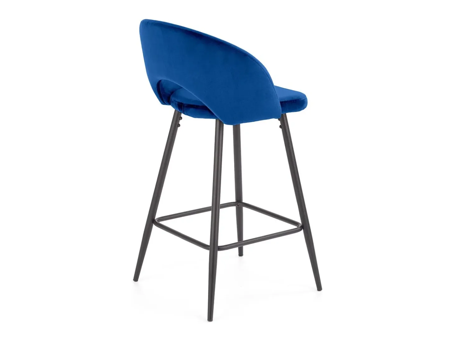 Silla de bar de terciopelo azul con patas de acero negro FIT