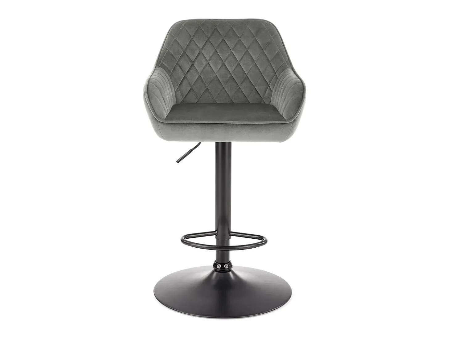 Silla de bar regulable en altura de terciopelo gris con patas de metal EDEN