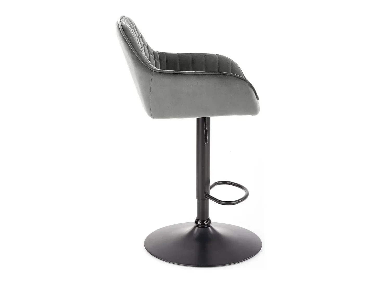 Silla de bar regulable en altura de terciopelo gris con patas de metal EDEN