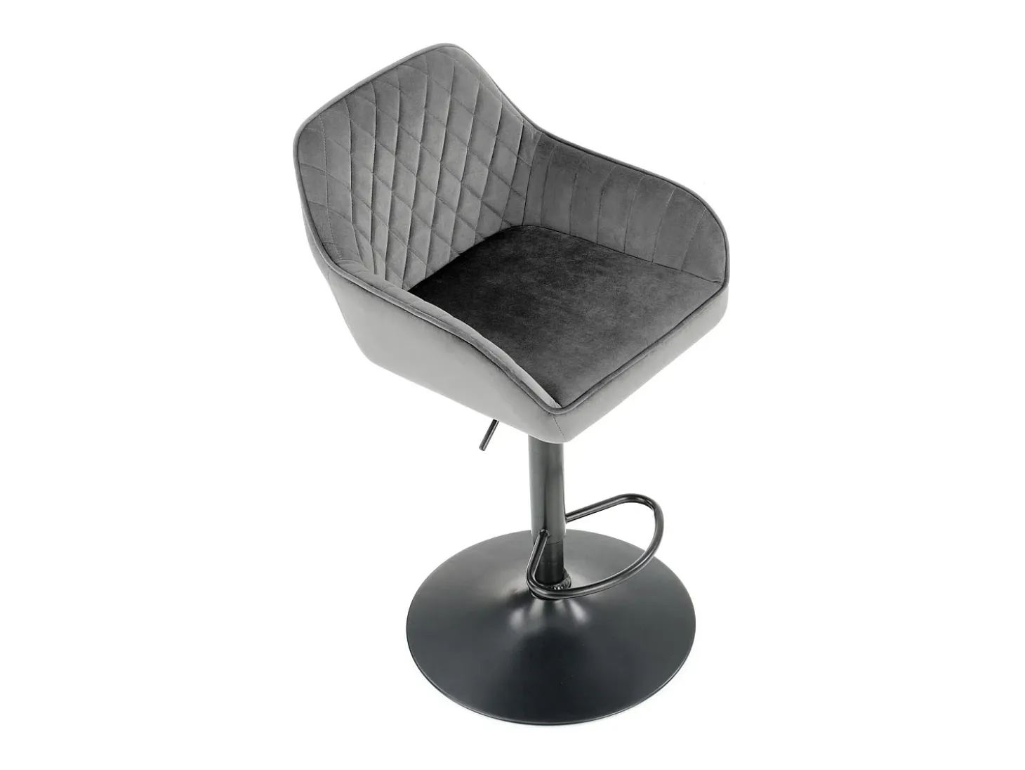 Silla de bar regulable en altura de terciopelo gris con patas de metal EDEN
