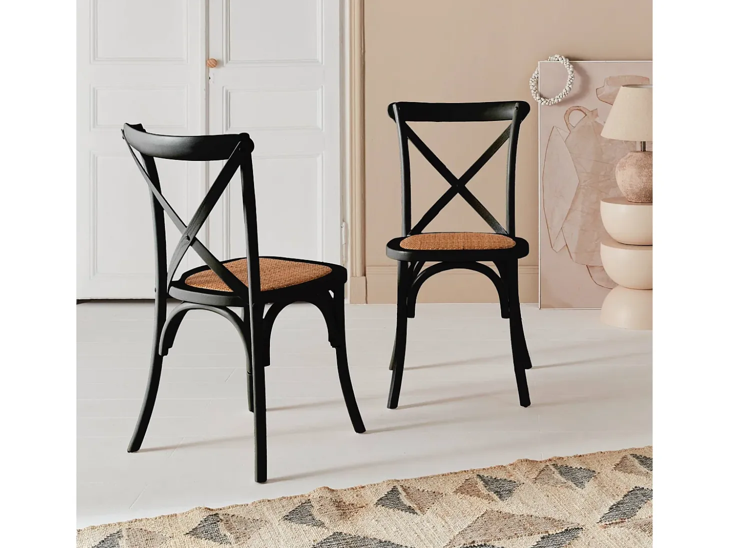 Silla de bistró vintage de madera, set de 2 negro