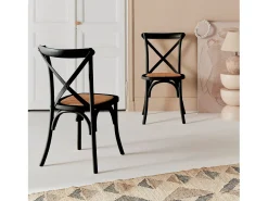 Silla de bistró vintage de madera, set de 2 negro