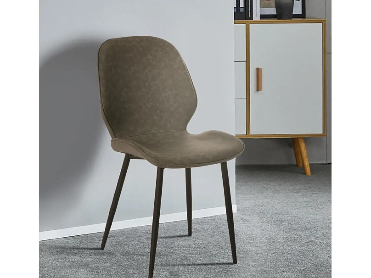 Silla de cocina de cuero sintético de diseño moderno Lyna - Gris