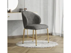 Silla de comedor - 47,5 x 56 x 74 cm - Silla de tocador - Patas doradas - Chenilla - Gris