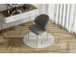 Silla de comedor - 47,5 x 56 x 74 cm - Silla de tocador - Patas doradas - Chenilla - Gris