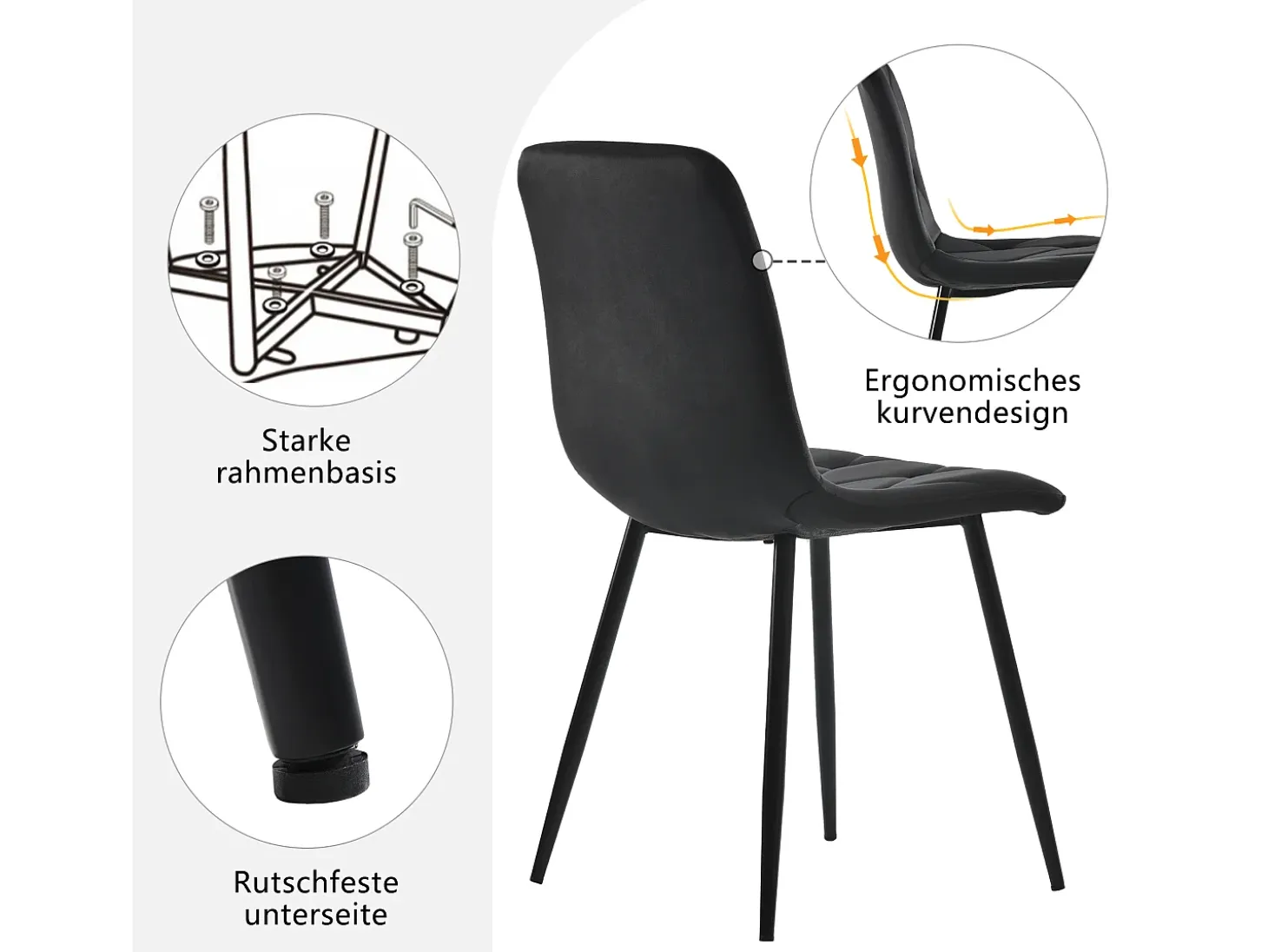 Silla de comedor (4 piezas), tapizada de diseño, asiento de terciopelo sarga, estructura de metal, respaldo, patas de metal negro, color beige (45 x 40 x 86 cm)