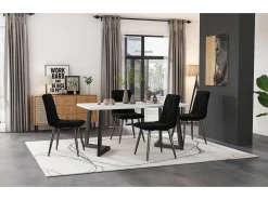Silla de comedor (4 piezas), tapizada de diseño, asiento de terciopelo sarga, estructura de metal, respaldo, patas de metal negro, color beige (45 x 40 x 86 cm)