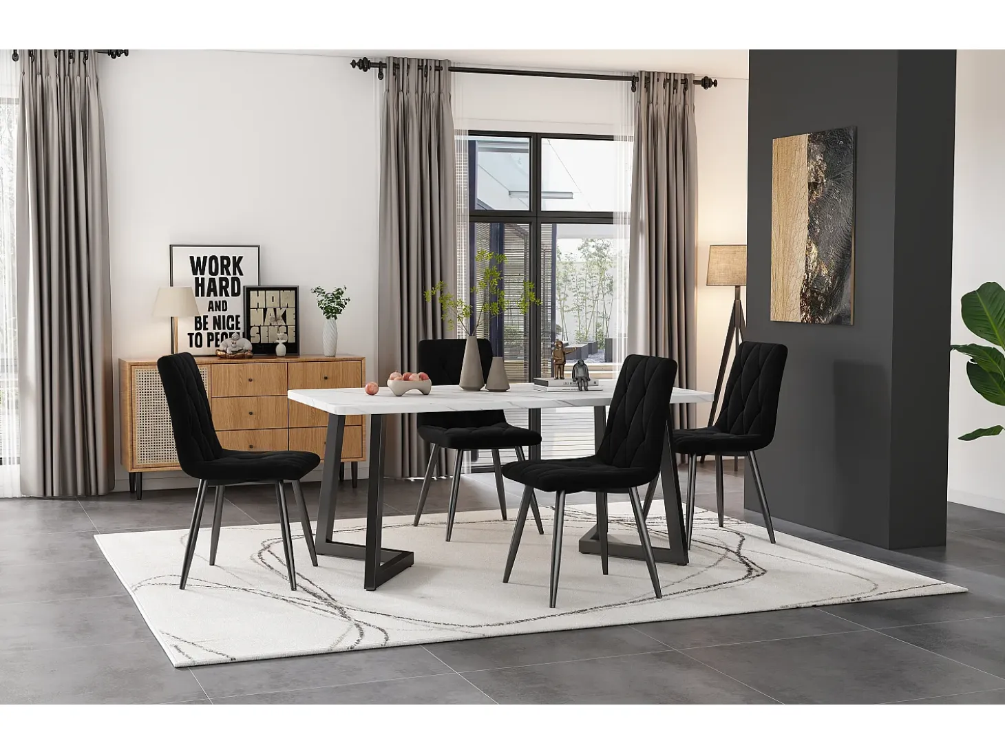 Silla de comedor (4 piezas), tapizada de diseño, asiento de terciopelo sarga, estructura de metal, respaldo, patas de metal negro, color beige (45 x 40 x 86 cm)