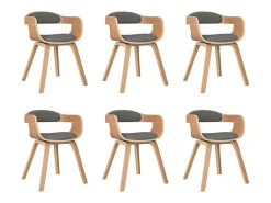 Silla de comedor 6 uds madera curvada y tela gris claro