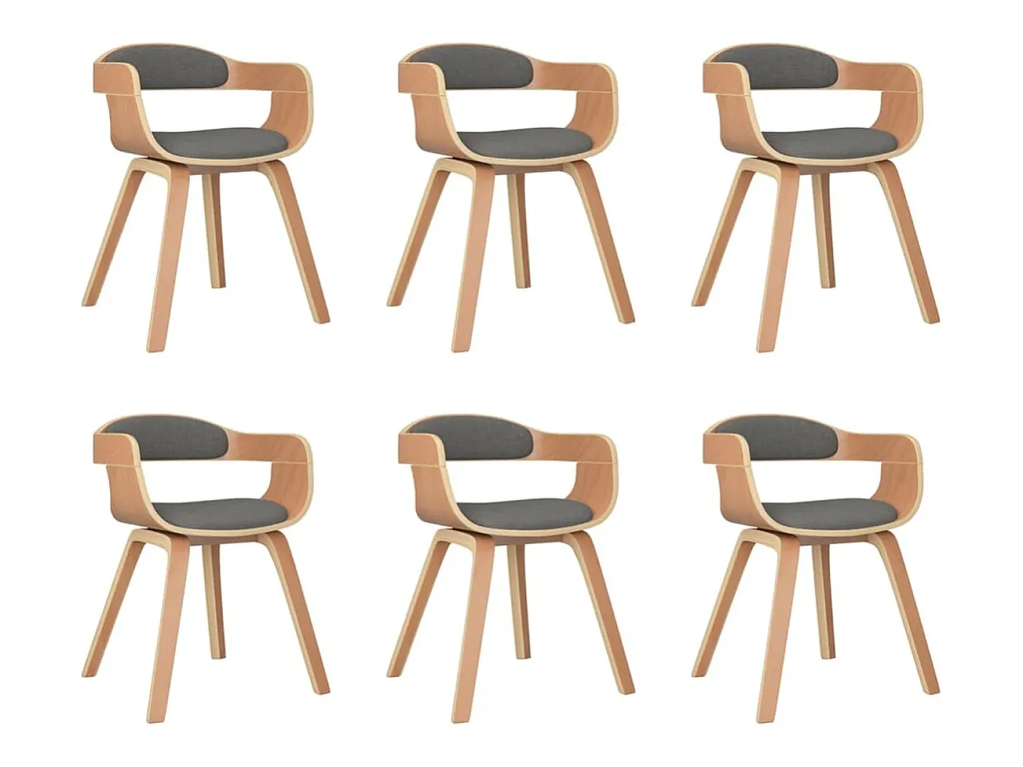 Silla de comedor 6 uds madera curvada y tela gris claro