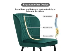 Silla de comedor (2 unidades), Diseño con respaldo, Asiento de terciopelo verde, Patas de metal, 47x43x86 cm