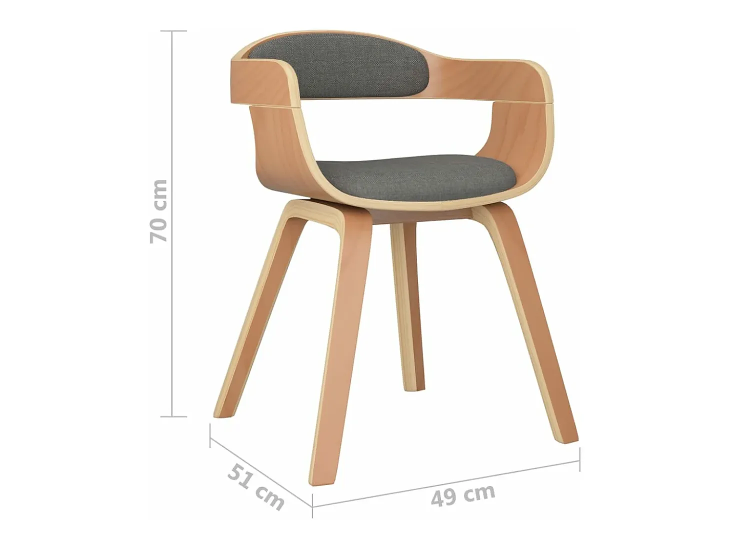 Silla de comedor 2 unidades madera curvada y tela gris claro
