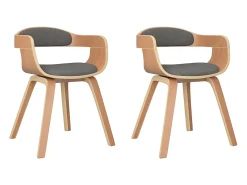 Silla de comedor 2 unidades madera curvada y tela gris claro
