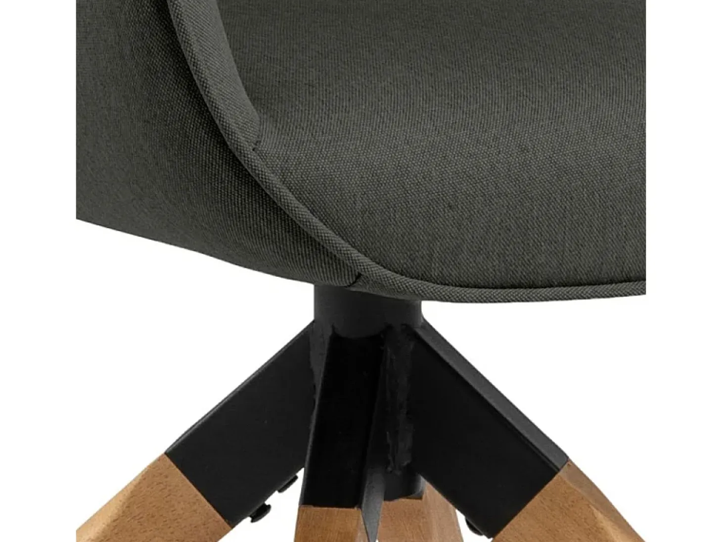 Silla de comedor Aura patas de roble con reposabrazos y retorno en color gris oscuro.