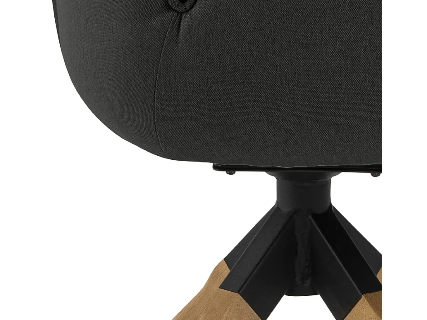 Silla de comedor Aura patas de roble con reposabrazos y retorno en color gris oscuro.