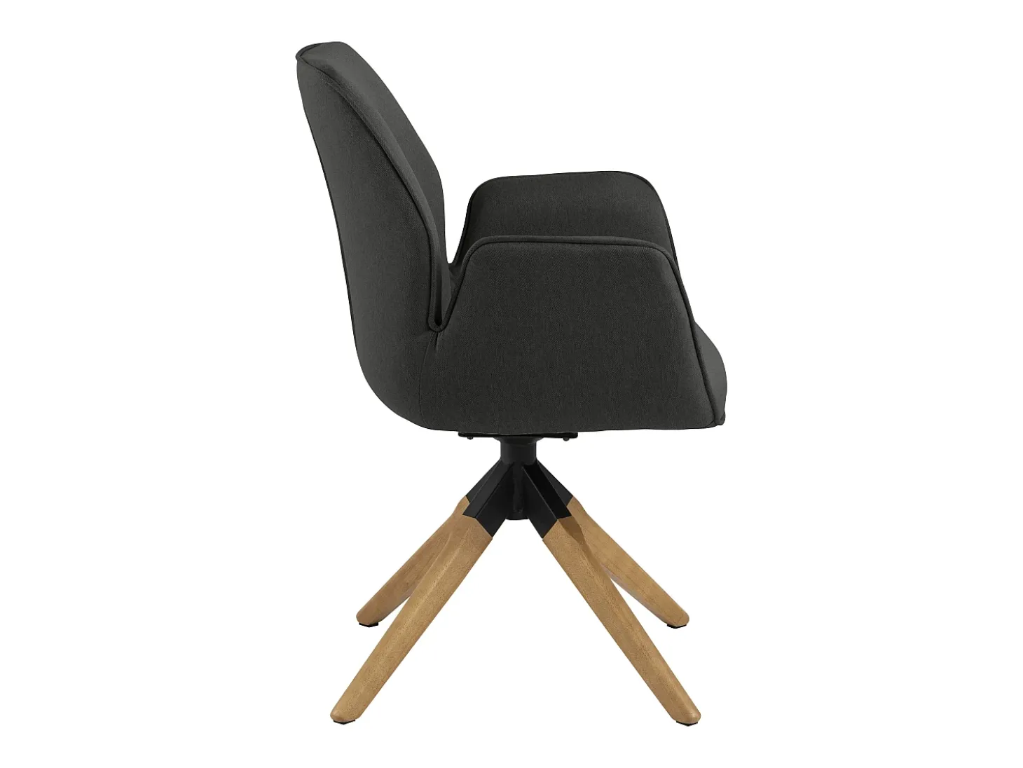 Silla de comedor Aura patas de roble con reposabrazos y retorno en color gris oscuro.