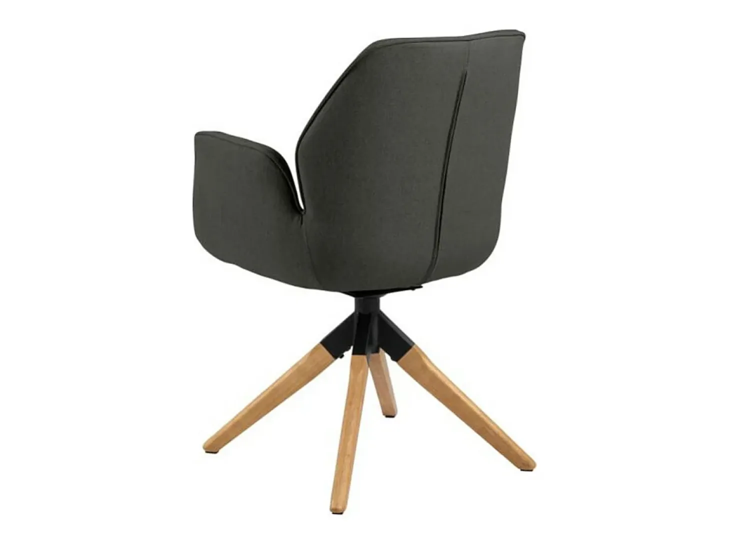 Silla de comedor Aura patas de roble con reposabrazos y retorno en color gris oscuro.