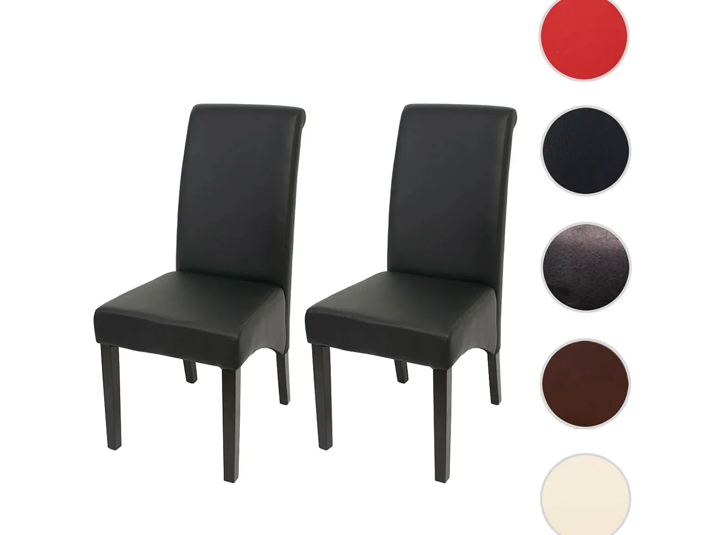 Silla de comedor Cesena (set de 2), piel sintética mate, negra, patas oscuras