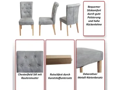 Silla de comedor Chesterfield II (set de 2), imitación de cuero, café, patas ligeras