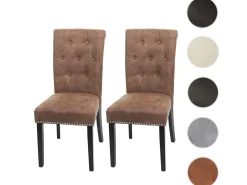 Silla de comedor Chesterfield II (set de 2), tela/textil marrón, patas oscuras