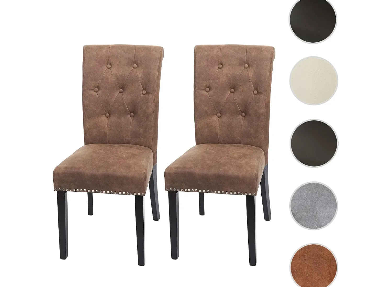 Silla de comedor Chesterfield II (set de 2), tela/textil marrón, patas oscuras