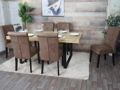 Silla de comedor Chesterfield II (set de 2), tela/textil marrón, patas oscuras