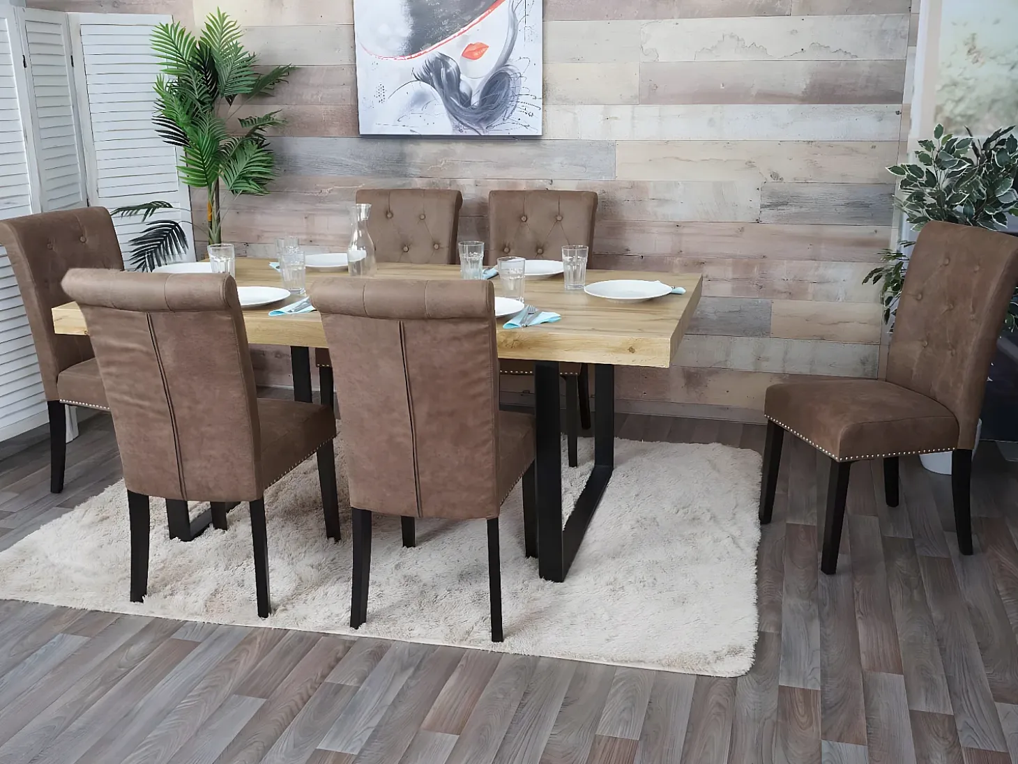 Silla de comedor Chesterfield II (set de 2), tela/textil marrón, patas oscuras