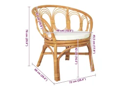 Silla de comedor con cojín marrón claro Ratán natural y lino