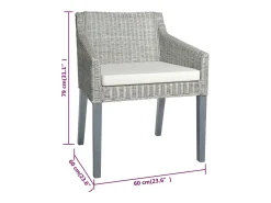 Silla de comedor con cojín ratán natural gris