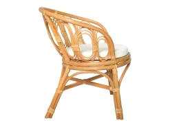 Silla de comedor con cojín ratán natural y lino marrón claro