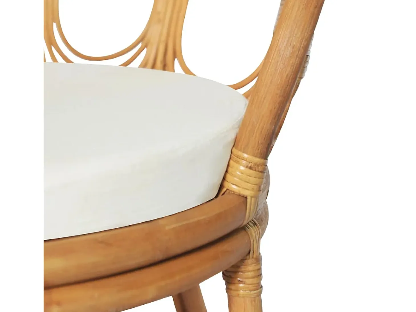 Silla de comedor con cojín ratán natural y lino marrón claro