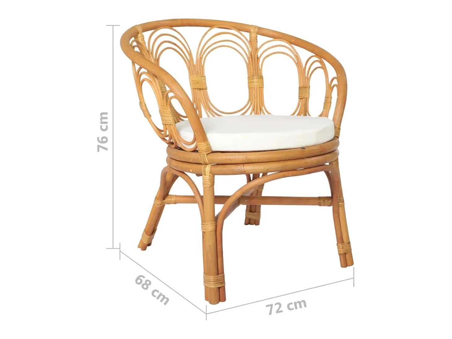 Silla de comedor con cojín ratán natural y lino marrón claro