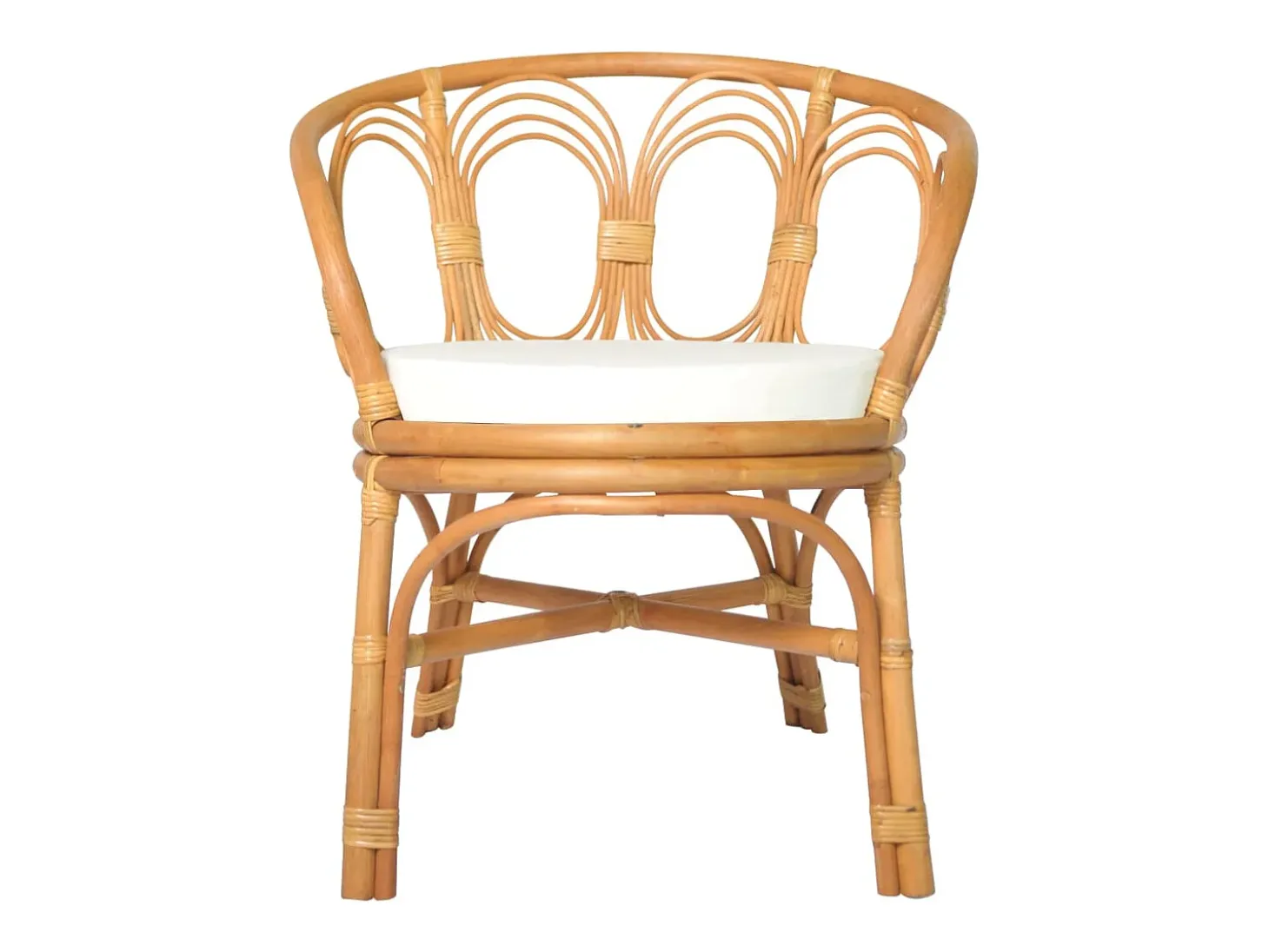 Silla de comedor con cojín ratán natural y lino marrón claro