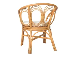 Silla de comedor con cojín ratán natural y lino marrón claro