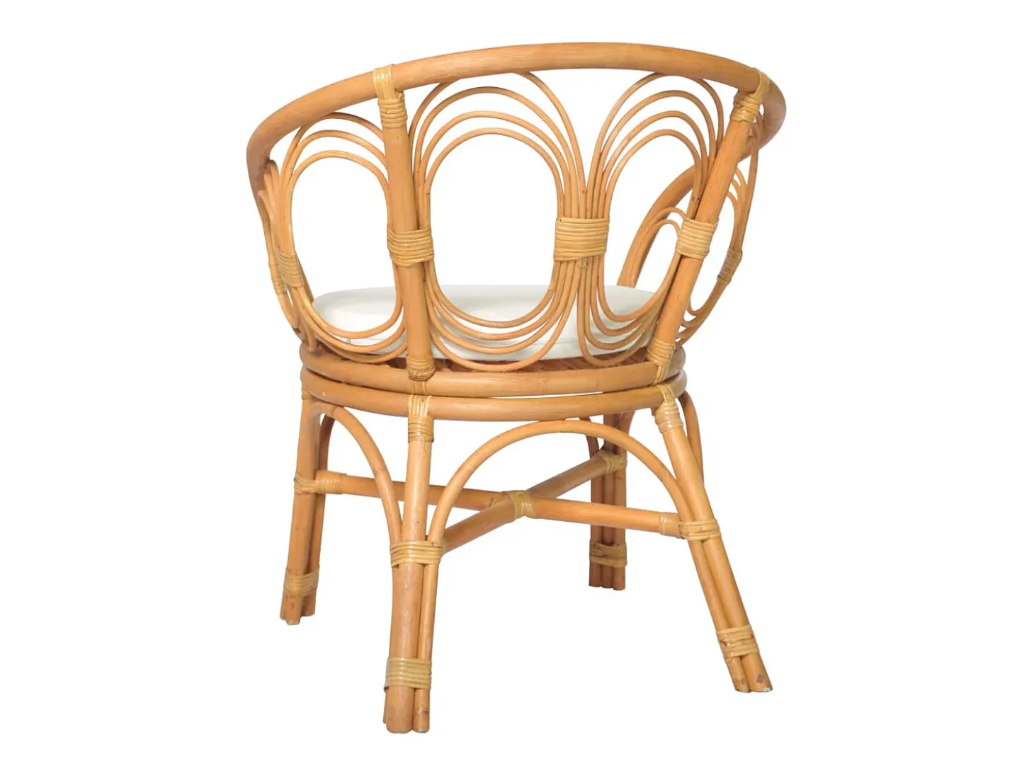 Silla de comedor con cojín ratán natural y lino marrón claro