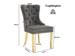 Silla de comedor con diseño único, tela de terciopelo, acero inoxidable dorado, gris/oro, (50,5x45x95 cm)
