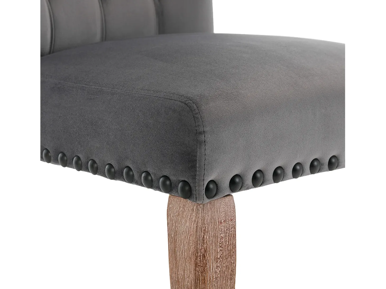 Silla de comedor con respaldo decorado, en terciopelo gris, patas de madera maciza, con clavos decorativos, juego de 2 (49x63x95 cm)