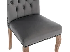 Silla de comedor con respaldo decorado, en terciopelo gris, patas de madera maciza, con clavos decorativos, juego de 2 (49x63x95 cm)