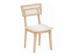 Silla de comedor, con respaldo de ratán, asiento de símil piel, madera de caucho, madera natural.