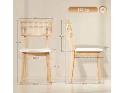 Silla de comedor, con respaldo de ratán, asiento de símil piel, madera de caucho, madera natural.