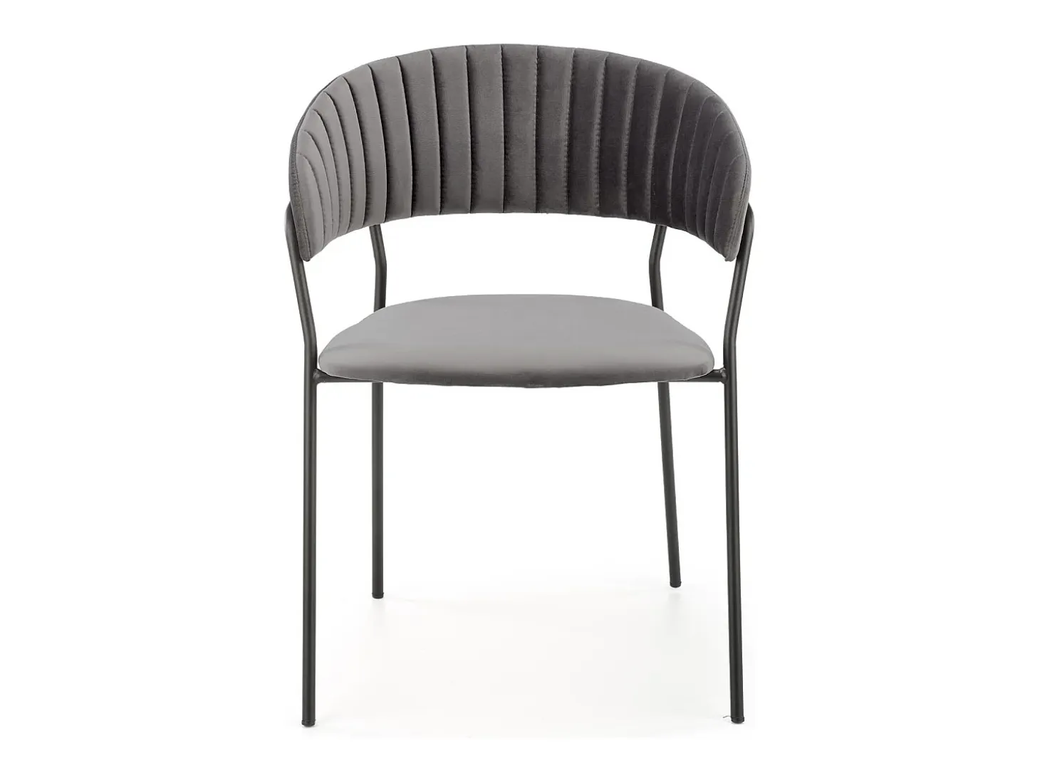 Silla de comedor contemporánea de terciopelo gris con estructura de metal negro DAGAN