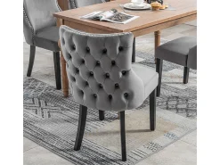 Silla de comedor de 1,2 m de terciopelo gris con botones capitoné y estructura de madera maciza, color gris (juego de 4)