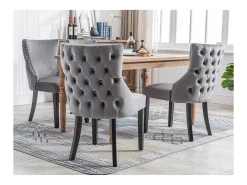 Silla de comedor de 1,2 m de terciopelo gris con botones capitoné y estructura de madera maciza, color gris (juego de 4)