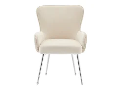 Silla de comedor de 2 piezas de terciopelo beige con reposabrazos, patas de metal plateado, soporte lumbar (69x58,5x56 cm)