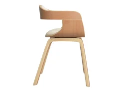 Silla de comedor de cuero sintético y madera curvada crema