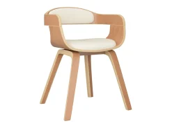 Silla de comedor de cuero sintético y madera curvada crema